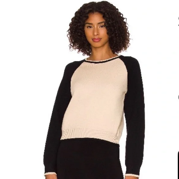 Monrow Black and Cream Women's Super Soft Crew Neck Sweater - Picture 4 of 5